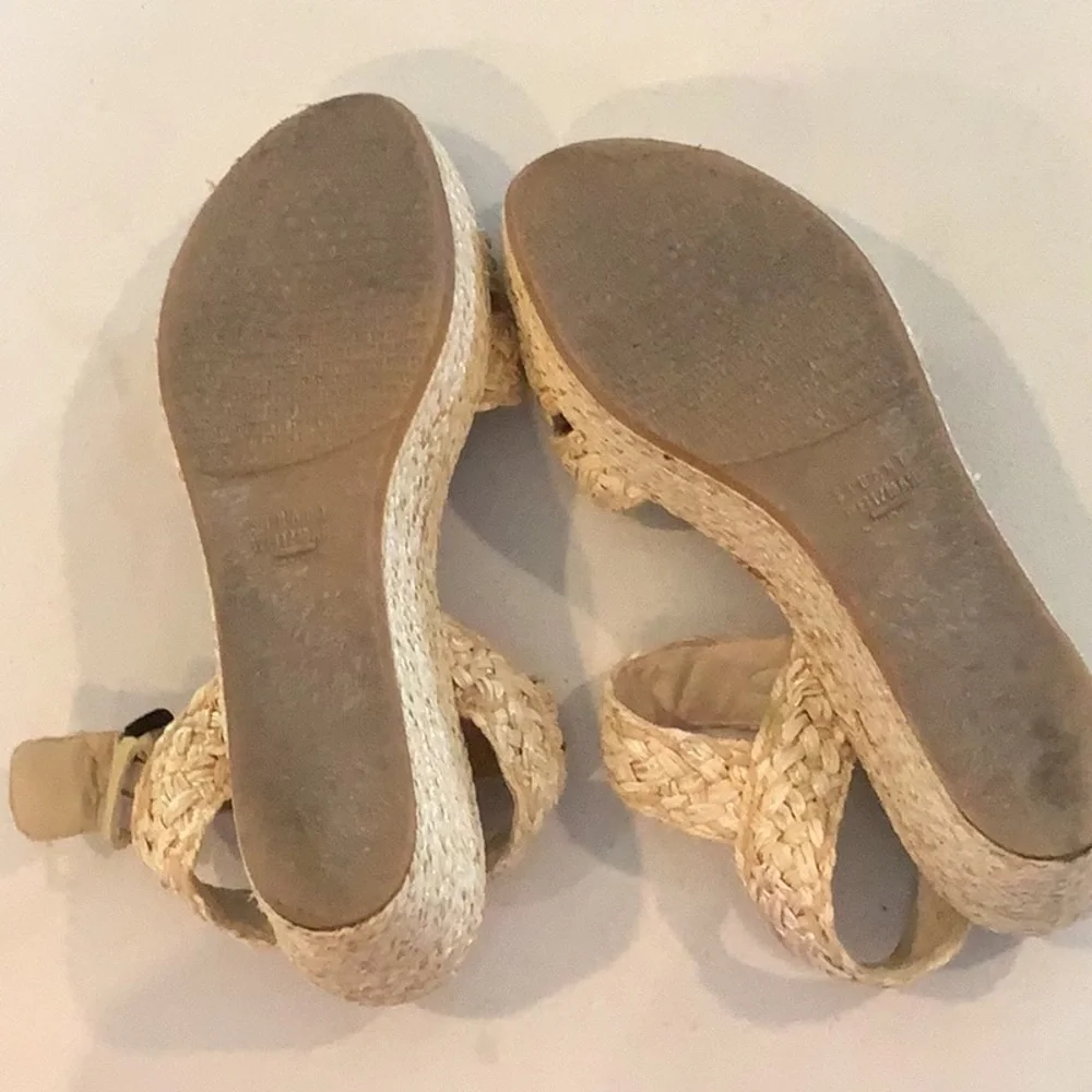 Stuart Weitzman Oncross Wedge Espadrille Platform Camel Alex Hoopla Sandal Sz 9 - Picture 8 of 9